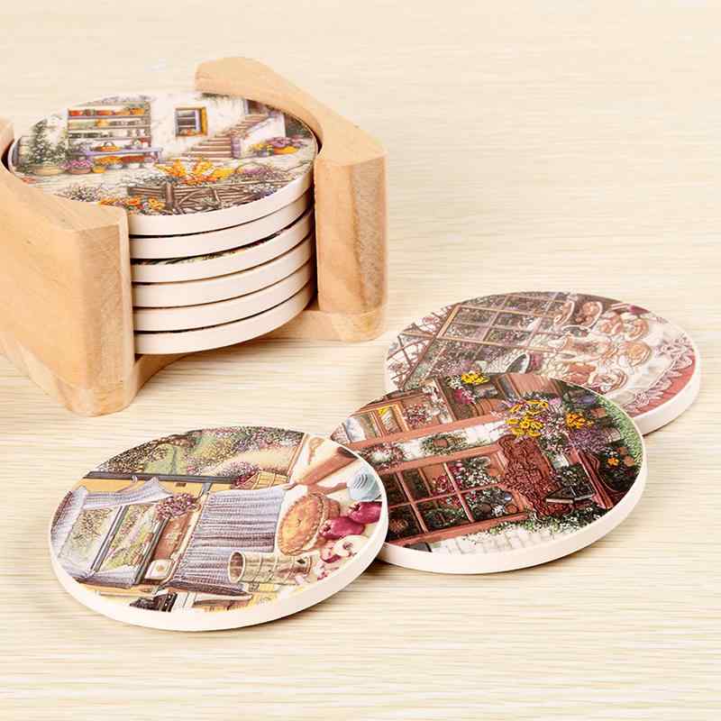 "コースター керамика 花柄 ヨーロッパ式 滑り止め 円形