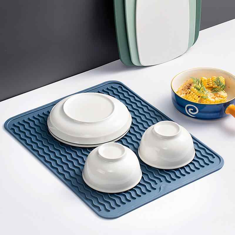 キッチンマット ゴム製 排水マット 北欧風 無地 防水 滑り止め 断熱マット スクエア型 不規則形 ブルー グリーン