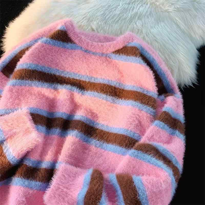 ニット メンズ 韓国風 レトロ 配色 ルーズ クルーネック セーター 男性用 トップス 春秋 ポリエステル 普段使い