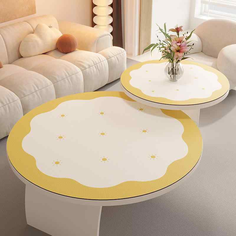 テーブルクロス PVC 防水 防油 撥水 円形 テーブルマット 北欧 小さめ 清潔 家庭用 レザー 円形マット 幾何学模様 モダン ミニマリスト ブラック系 ホワイト系