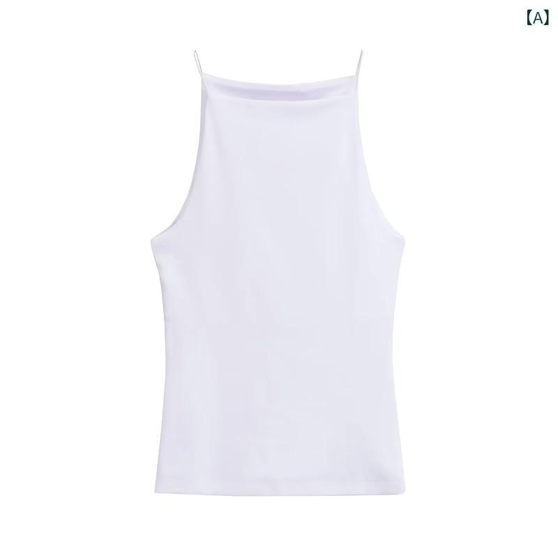 Tシャツ レディース ノースリーブ トップス 接触冷感 ポリエステル 無地 タイト スリムフィット 白 黒 黄色 個性 ストリート 御姐風