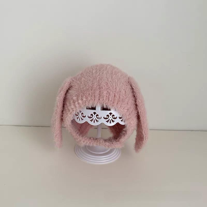 帽子 ベビー 赤ちゃん ニット帽 耳当て付き かわいい 秋冬 防寒 あったか 無地 毛糸 保温 0歳 1歳 2歳 ミルクホワイト ベージュ ピンク系