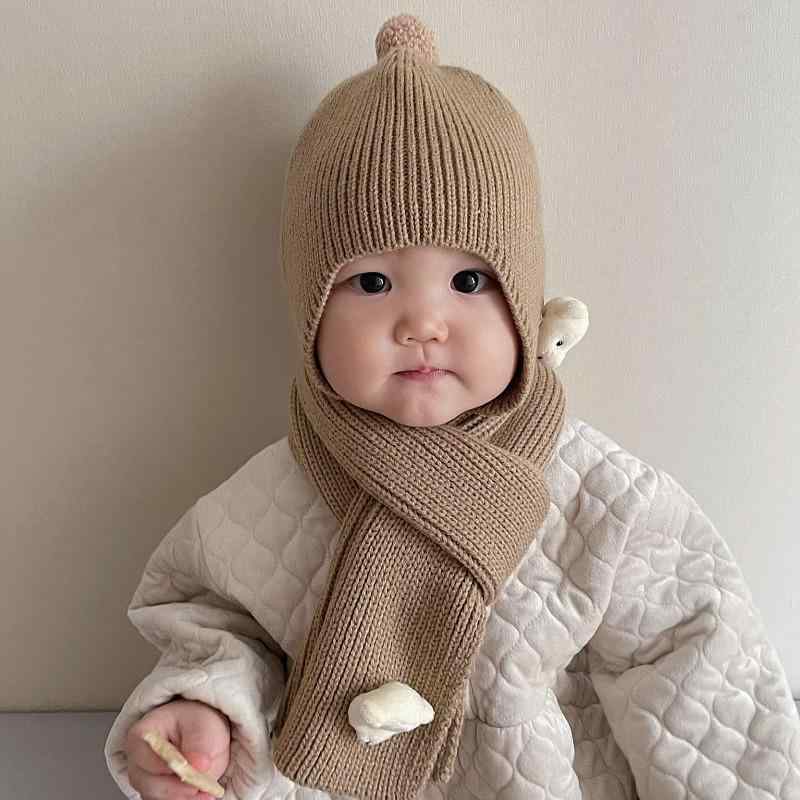 帽子 子供用ニット帽子 ネックウォーマー 2点セット 秋冬 防寒 無地 かわいい 8ヶ月-4歳 キッズ ベビー 乳幼児 あったか ニット帽