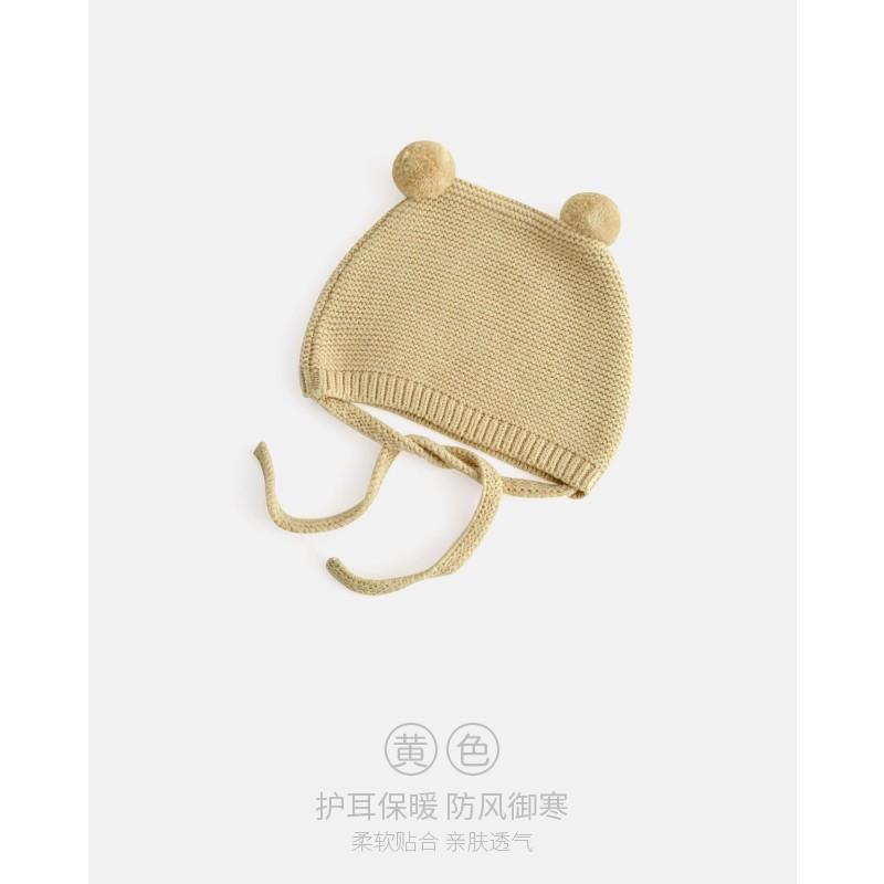 ニット帽 ベビー 韓国風 秋冬 子供用 かわいい 耳当て付き 赤ちゃん 毛糸 帽子 ベージュ コーヒー色 イエロー ピンク カーキ グレー 0歳 1歳 2歳 防寒 防風 保温