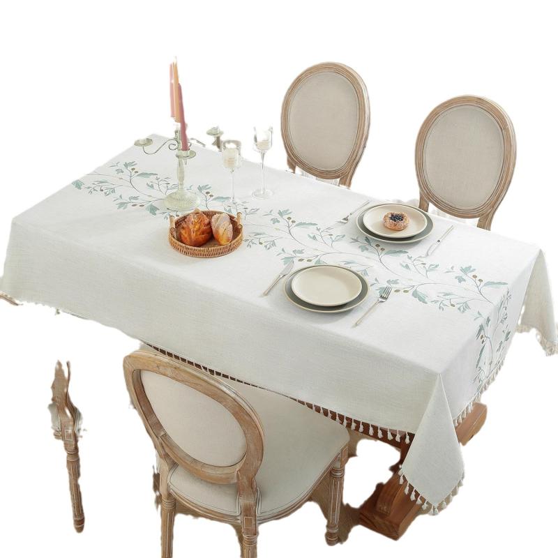 テーブルクロス 北欧風 レディース 長方形 コットンリネン 幾何学模様 コーヒー色 リーフ柄 テーブルマ..