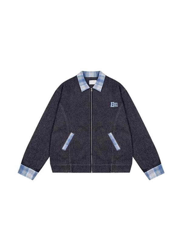 ジャケット 男女兼用 アメリカンレトロ チェック柄 切り替え ブルゾン 春秋 カジュアル ストリート系 野球服風 綿 耐摩耗性 ブルー イエロー レッド