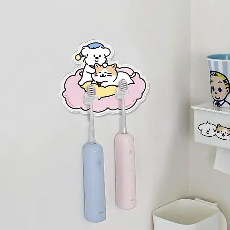 歯ブラシホルダー レディース メンズ アクリル 壁掛け式 犬 カップル 浴室 歯ブラシスタンド