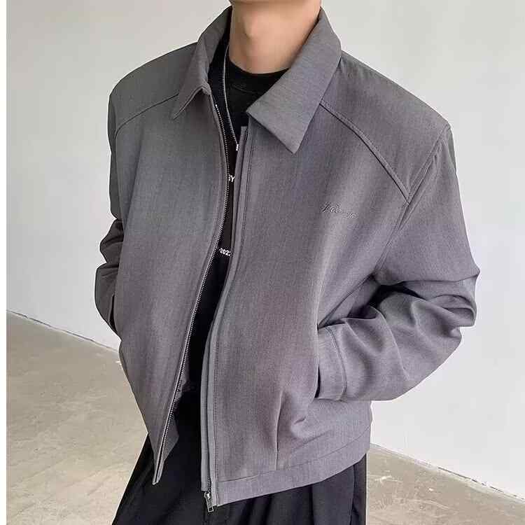 ジャケット 男性用 スタジャン ブルゾン 黒 ブラック系 春秋 肩パッド入り ショート丈 襟付き ポリエステル 普段使い