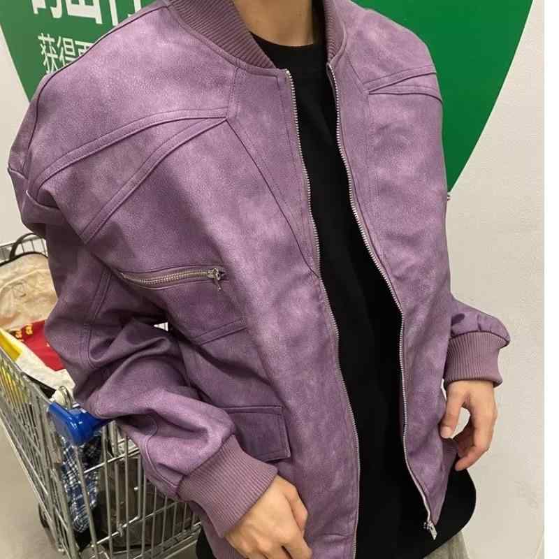 Rakuten - ジャケット メンズ 男性用 PUレザー フライトジャケット ブルゾン スタンドカラー 春秋 ストリート アメカジ レトロ 耐摩耗性 ブラック 黒 パープル 紫