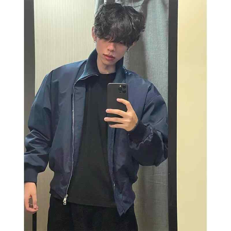 Jumper, Blouson - ジャケット メンズ 男性用 ブルゾン スタンドカラー ライトアウター 春秋 普段使い カジュアル ポリエステル ブラック 黒 グリーン 緑 ネイビー 紺