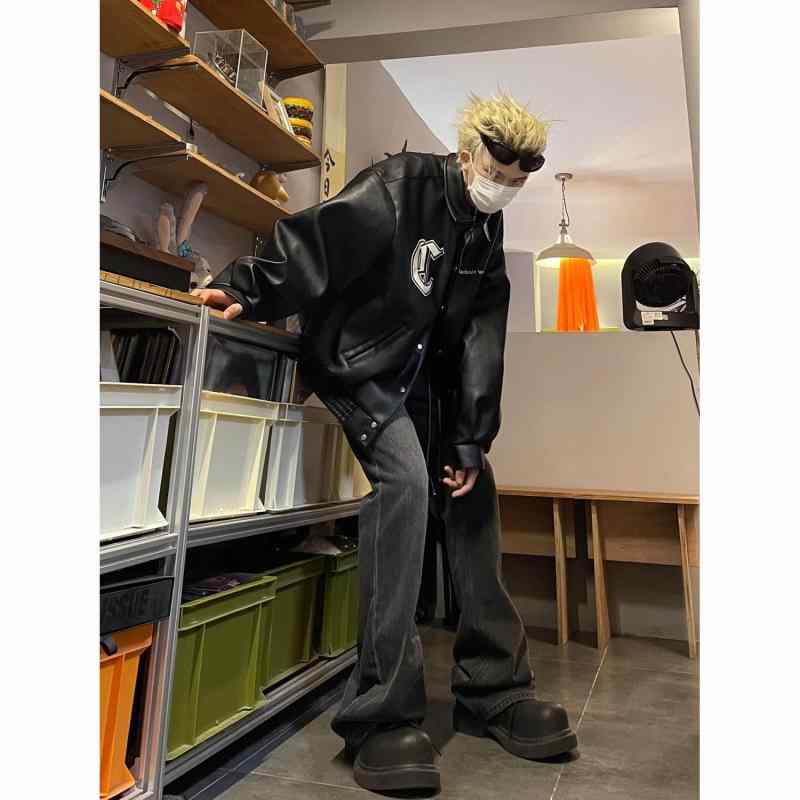 Rakuten - ジャケット 男性用 PUレザー ブルゾン 秋冬 ストリート アメカジ 普段使い 野球服 アウター ブラック系