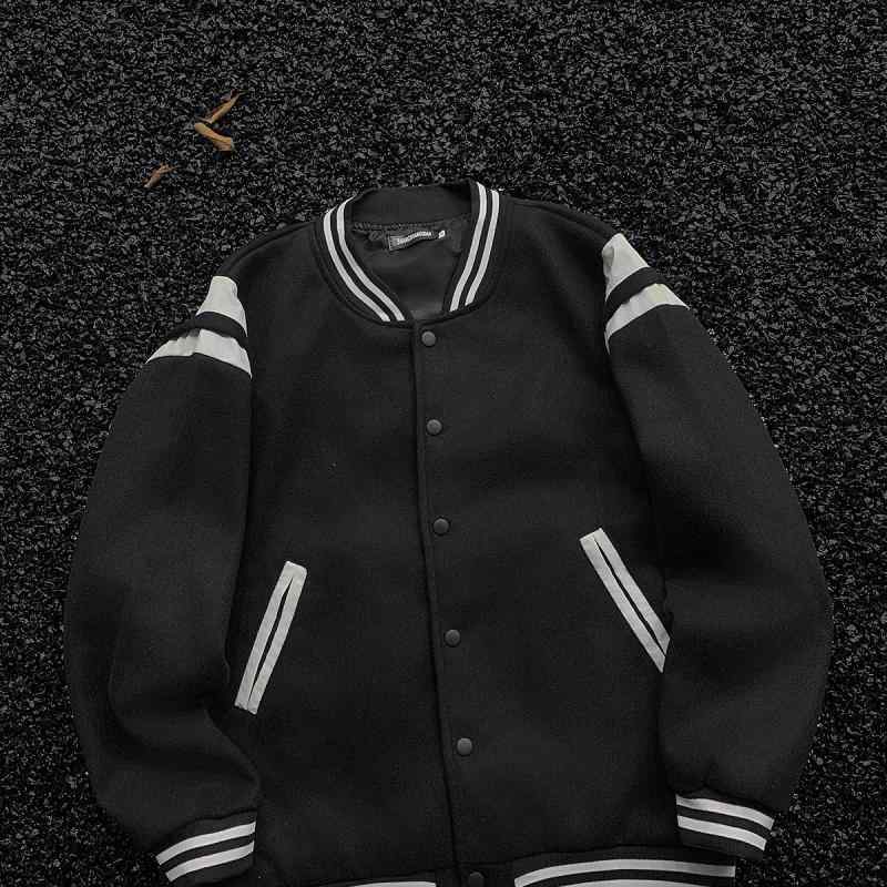 ジャケット 男性用 スタジャン 秋冬 美式 レトロ 配色 ブルゾン ゆったり カジュアル ストリート 普段使い ポリエステル ブラック