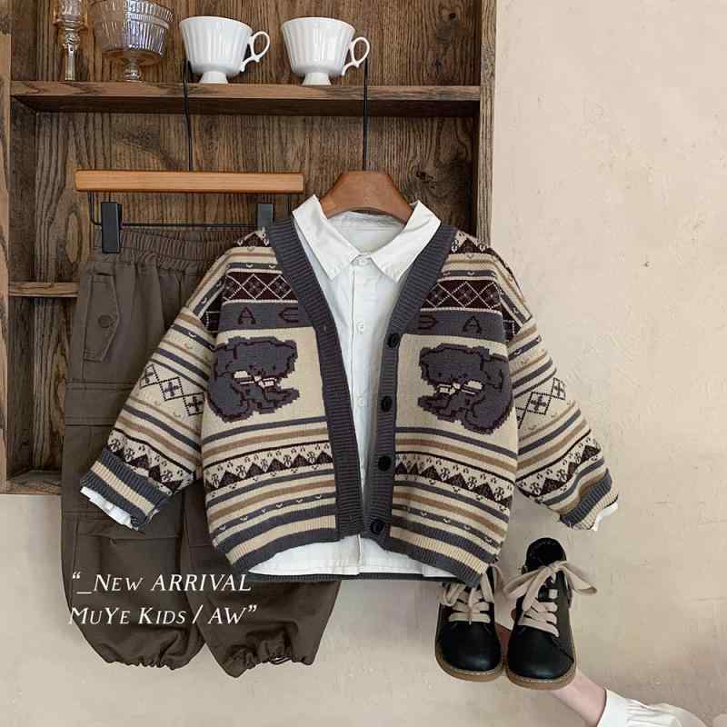 ニット カーディガン キッズ 男女兼用 韓国風 子供服 長袖 Vネック セーター アウター 緑 90cm 100cm 110cm 120cm 130cm 140cm 150cm