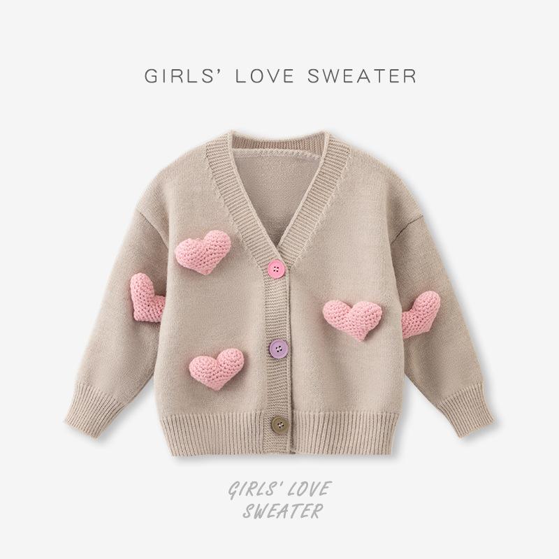Children's knit cardigan, spring/autumn, V-neck, long sleeves, plain, sizes 90, 100, 110, 120, 130, 140cm, for girls aged 3, 4, 5, 6, 7, 8, cute, everyday wear, recitals, etc.