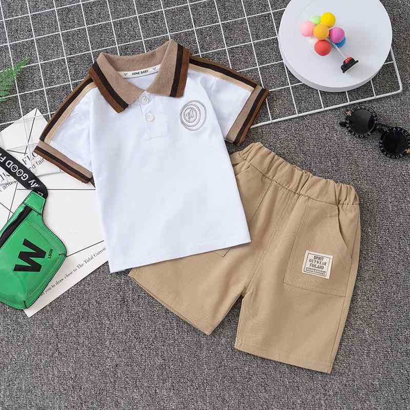 Top & Bottom Sets - 子供用セットアップ キッズ ベビー 上下セット 半袖 刺繍ロゴ ショートパンツ 薄手 夏服 男の子 女の子 80cm 90cm 100cm 110cm 120cm 130cm ホワイト ブラック