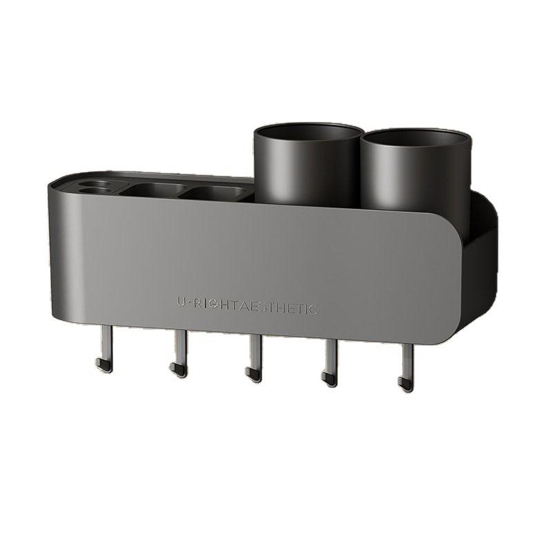 歯ブラシスタンド 歯ブラシホルダー コップ 歯磨きコップ 壁掛け 収納 洗面所 ラック グレー 5連フック