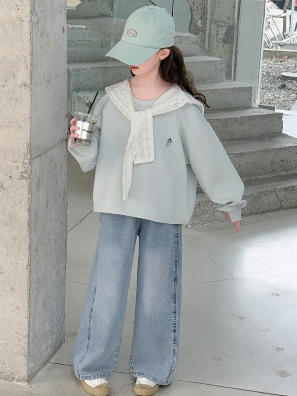 キッズ ショール付き スウェット トップス 女の子 春秋 長袖 カットソー プルオーバー 子供服 120cm 130cm 140cm 150cm 160cm 170cm