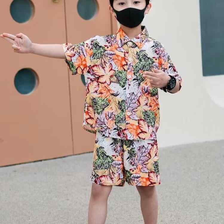 子供用セットアップ アロハシャツ ショートパンツ 上下セット 夏 リゾート ビーチ 男の子 個性的 ポリエステル