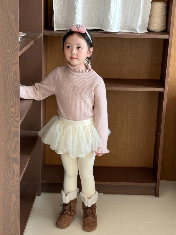 子供服 セーター 女の子 ニット トップス 裏起毛 花柄襟 長袖 厚手 防寒 秋冬 かわいい ガールズ 普段着