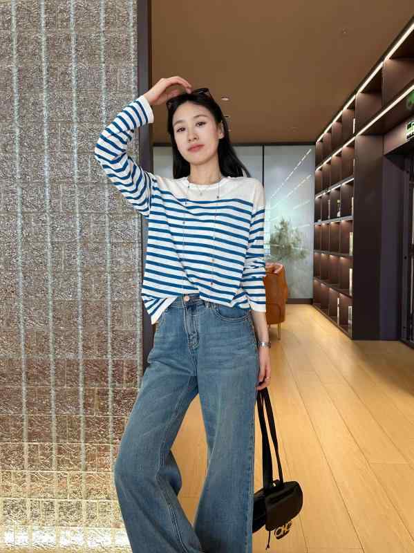 ニット レディース ボーダー トップス 長袖 カットソー 春夏 秋冬 薄手 接触冷感 接触涼感 接触温感 ゆったり ラウンドネック カジュアル