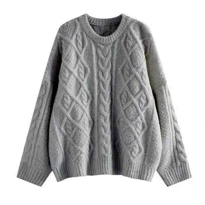 ニット レディース 麻混 ニットソー プルオーバー セーター ゆったり ラウンドネック 長袖 トップス 秋冬 ケーブル編み 接触冷感 伸縮性 カジュアル 普段使い ホワイト グレー系
