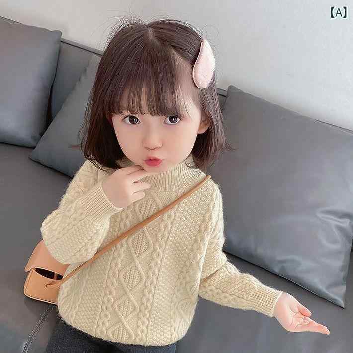 ・対象: 女の子・スタイル: 韓国風・対象年齢: 3～8歳 (100～140cm)・厚さ: 厚手・袖丈: 長袖・留め具: プルオーバー・柄: 無地・素材: アクリル95%・安全レベル: B・ネックライン: ラウンドネック・フード: なし・前立て: プルオーバー・カテゴリ: 子供用セーター・要素: かわいい