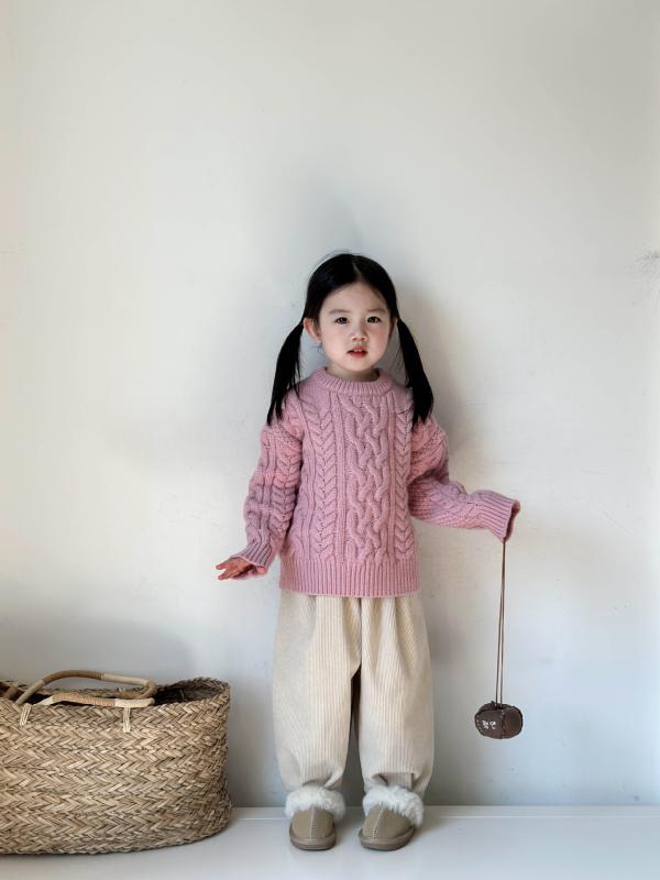 Other - ニット・セーター ガールズ ベビー・キッズ 子供服 女の子 冬服 柔らか 麻の葉柄 無地 ピンク系 通園 普段使い
