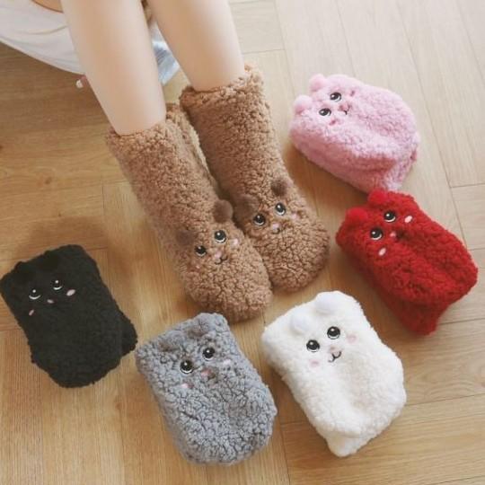 靴下 レディース ルームソックス 秋冬 厚手 防寒 滑り止め かわいい あったか 睡眠 パイルソックス 混紡 2本針ソックス 刺繡 コーヒー ブラック グレー ホワイト 玫红 ピンク