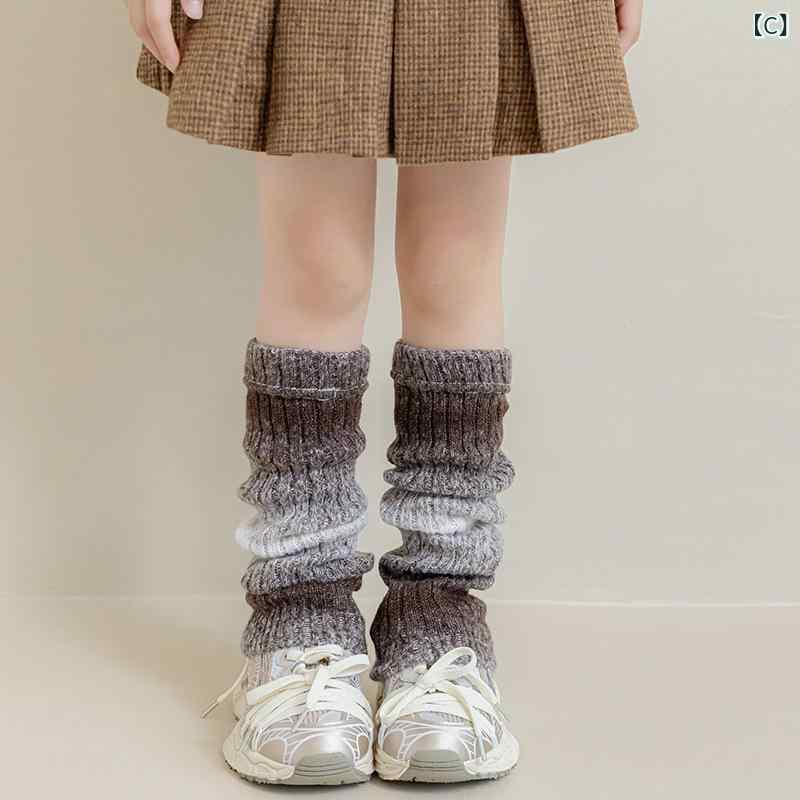 靴下 キッズ 女の子 ニーハイソックス グラデーション ニット レッグウォーマー アクリル 親子 ペアル..