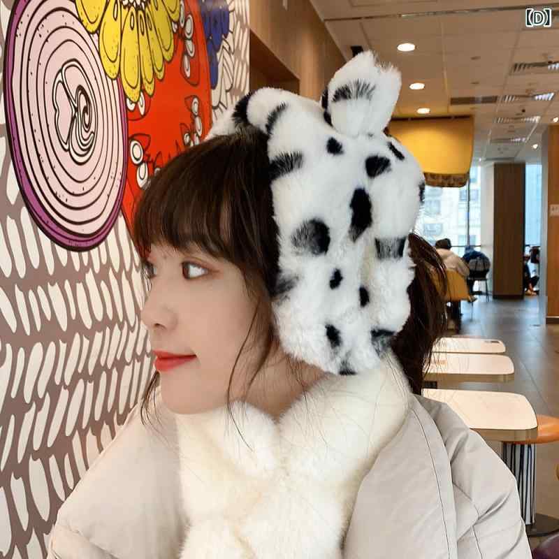 シャドーテールのイヤーマフ レディース かわいい 動物モチーフ 防寒 秋冬 学生 豹柄 ヒョウ柄 ふわふわ もこもこ あったかグッズ 通学 通勤 アウトドア 旅行｜アングル2