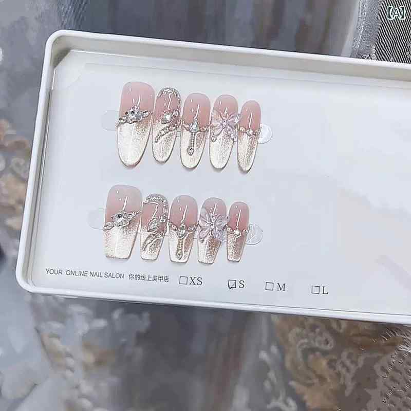 ネイルチップ レディース メンズ 兼用 ハンドメイド 付け爪 繰り返し使える ジェルネイル 猫目石風 長方形 短め かわいい デコパーツ付き シンプル アート ネイル 格子柄 ハート バラ クロス ヒョウ柄