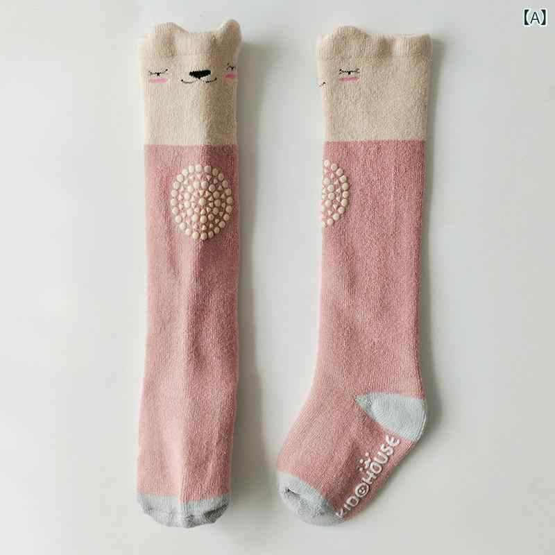 靴下 ベビー キッズ 裏起毛 厚手 新疆綿 ハイソックス 滑り止め付き 床暖房対応 秋冬 メロウ仕上げ ピンク系 グレー 土色 ネイビー