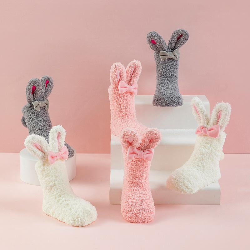 Shoes - 靴下 キッズ ベビー 赤ちゃん 滑り止め付き 床用靴下 秋冬 厚手 うさぎ柄 かわいい ロング丈 ポリエステル