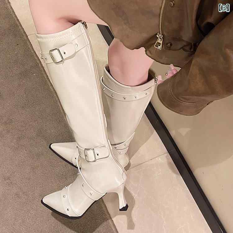 ブーツ レディース 秋冬 ファッションブーツ ポインテッドトゥ スティレットヒール ハイヒール ロング..