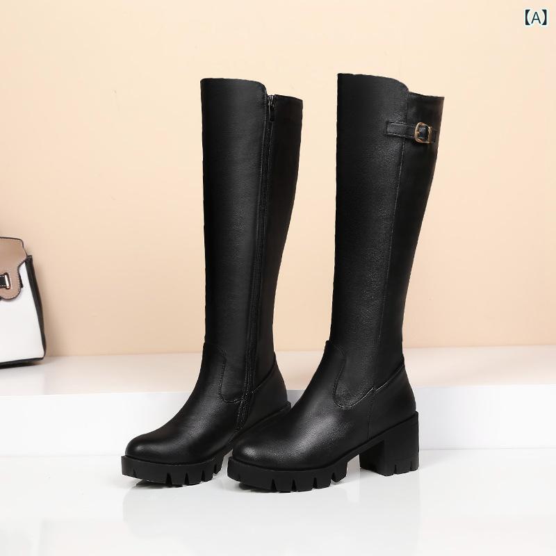 ブーツ レディース 秋冬 チャンキーヒール ハイヒール ロングブーツ ラウンドトゥ 合皮 スエード調 高..