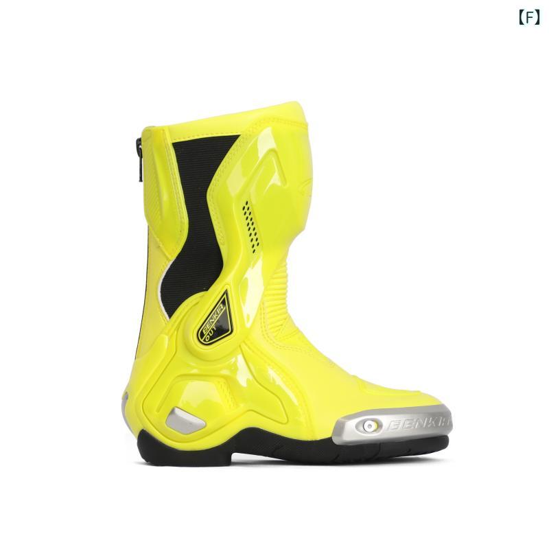 バイク用靴 キッズ オートバイ チタン合金製 レーシングブーツ 男女兼用 黒 ブラック 白 ホワイト 蛍光..