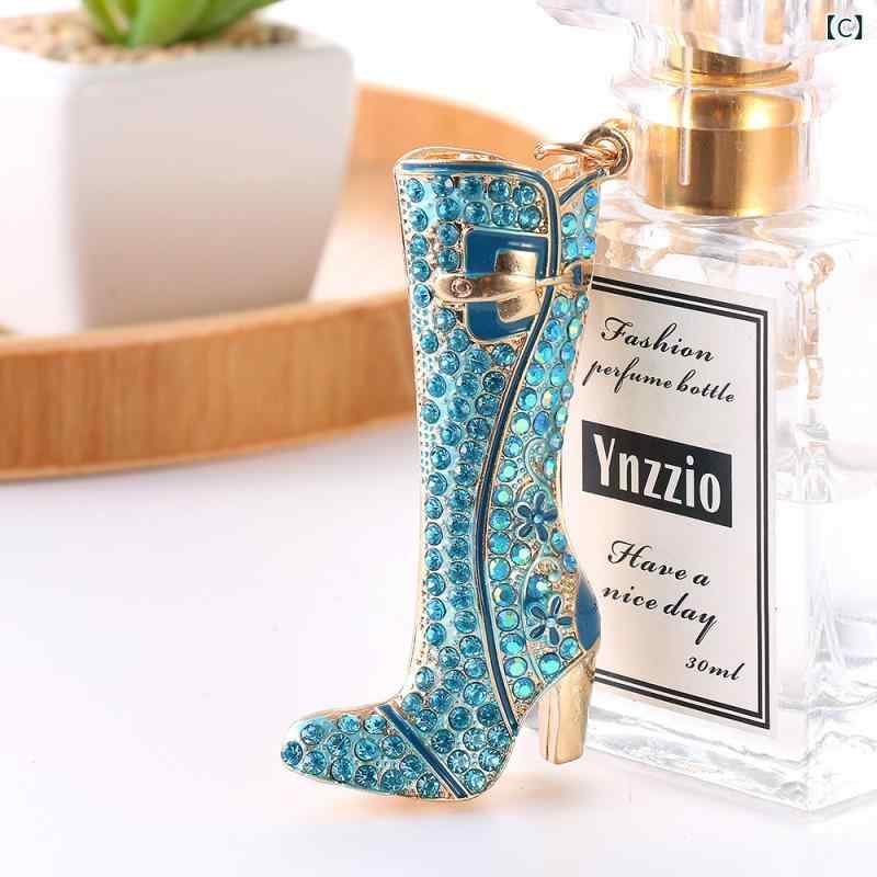 キーホルダー レディース デニム ロングブーツ ハイヒール ラインストーン バッグチャーム 金属製 かわ..