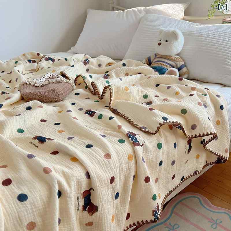 ブランケット キッズ ベビー A類 全綿 皺々 シャーリング 子供 お昼寝 薄手 夏用 綿100% サマー かわいい ドット アニマル柄 膝掛け 肩掛け 冷房対策