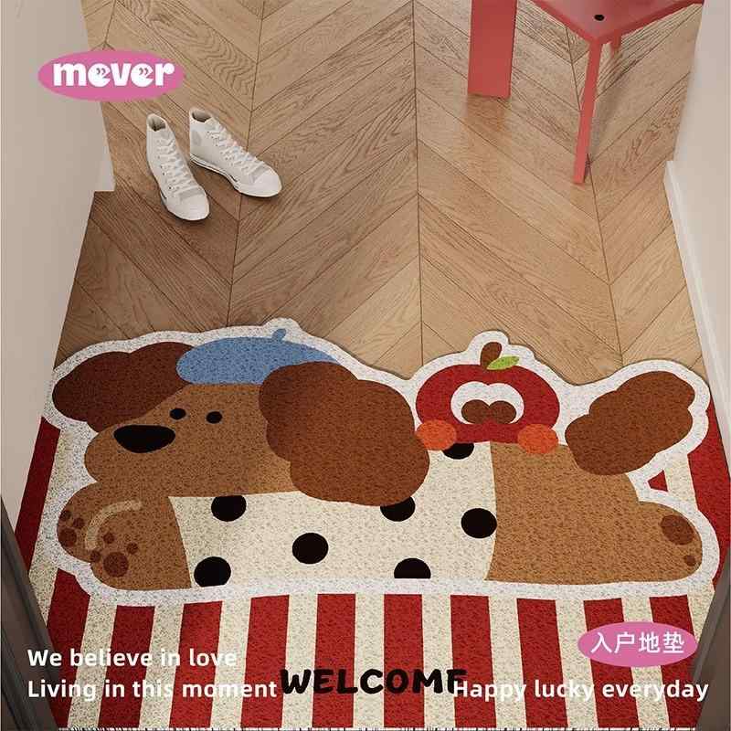 玄関マット ドアマット PVC製 異形マット 復古風 小犬柄 シルクタッチ 防滑 水洗い可能 カット可能 客室 居間 書斎 餐廳 厨房 浴室 バルコニー 業務用 ブラウン レッド 40×60cm 50×80cm 60×90cm 80×120cm 90×1