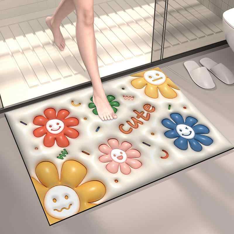 玄関マット 3D 膨張マット 珪藻土 バスマット ドアマット 吸水 速乾 滑り止め付き かわいい スマイル ..