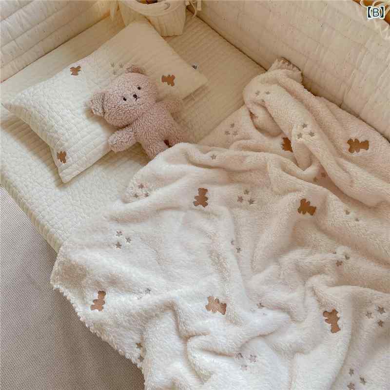 ベビー毛布 秋冬 フランネル 90 130cm ハート クマ ウサギ リス 花柄 かわいい INS風 ひざ掛け お昼寝 保育園 [3]