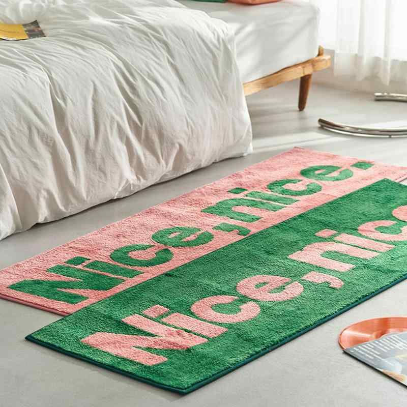 カーペット ラグ マット 植毛 ケーキ 絨毛 韓国風 英語 ベッドサイド 寝室 衣帽室 緑 グリーン パステルカラー かわいい