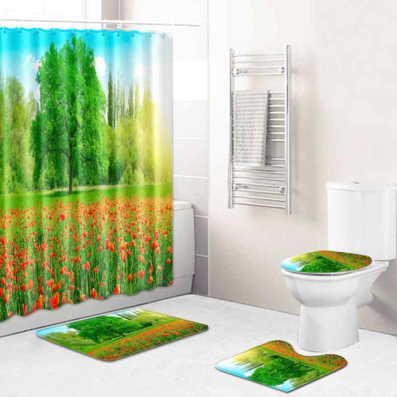 バスマット トイレマット 浴室 カーテン 4点セット ポリエステル 繊維 吸水 速乾 滑り止め付き 抗菌 防..