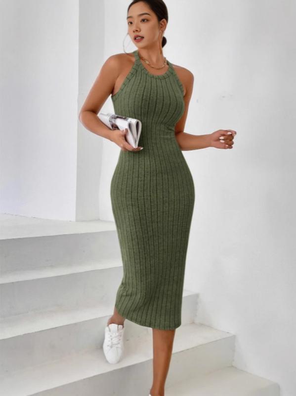 ワンピース レディース ノースリーブ タンクワンピース 膝丈 伸縮性 ポリエステル 無地 ラウンドネック チュニック 普段使い 部屋着 接触冷感 マカロンカラー ヨーロッパ アメリカ グリーン ブルー オレンジ ネイビー ブラック グレー カーキ