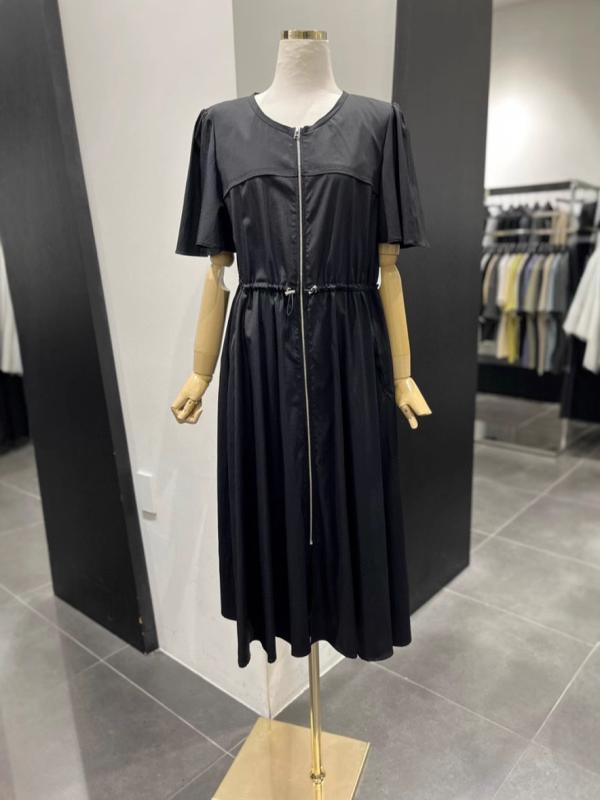 ワンピース レディース Vネック Aライン ロング丈 半袖 銅氨繊維 ポリエステル 黒 ブラック 緑 グリー..