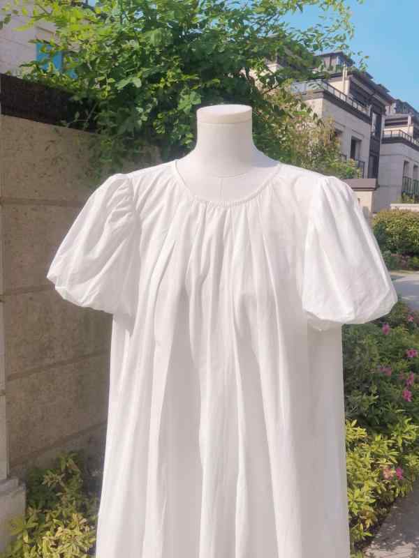 ワンピース レディース 春夏 半袖 ロング丈 コットン 泡パフスリーブ 無地 ゆったり かわいい 白 おしゃれ 普段使い リゾート