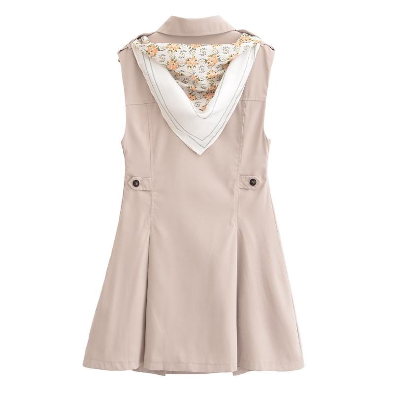 ワンピース レディース 欧美風 ポリエステル 無袖 ノースリーブ ミモレ丈 膝下丈 高見え 高腰 スタイルアップ 着痩せ 細見え 美シルエット カッコいい おしゃれ ストリート モード カーキ(4.0)