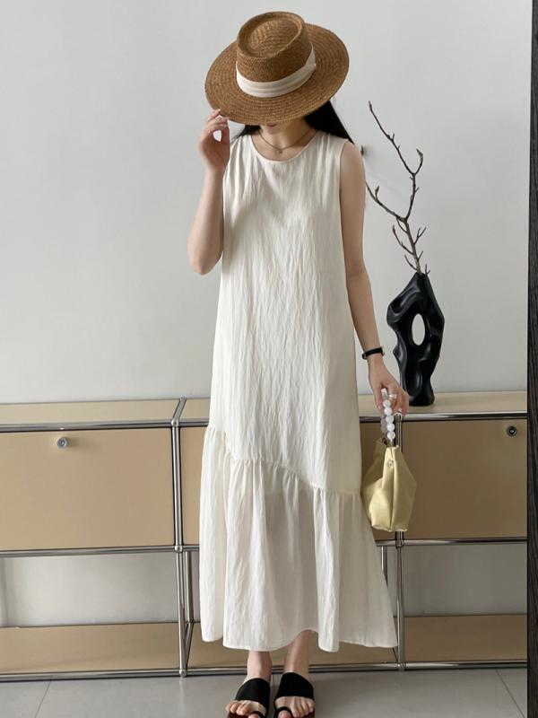 ワンピース レディース 高腰 切り替え スリム 無袖 ロングワンピース 再生繊維 接触冷感 普段使い 旅行..