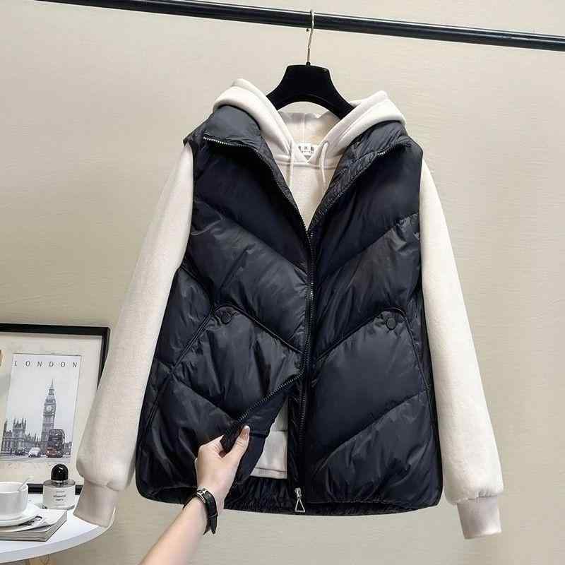 ダウンベスト レディース 韓国風 ゆったり ショート丈 チョッキ アウター 上着 羽織りもの 秋冬 ブラック オフホワイト