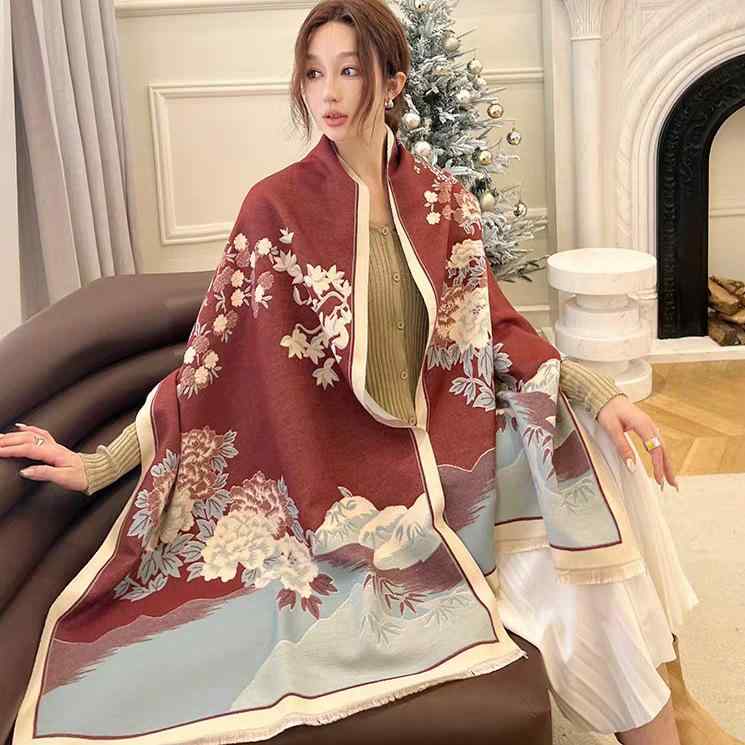 マフラー レディース 秋冬 ストール ショール 大判 カシミヤタッチ あったか 厚手 ブランケット ひざ掛け 配色 春秋冬 防寒 冷房対策 オフィス 旅行 通勤 プレゼント ギフト ベージュ グレー オレンジ